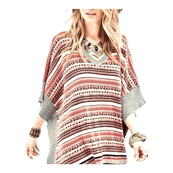 Freshman Fair Isle Boho Lightweight Poncho V neck Sweater Size XS - Picture 1 of 13